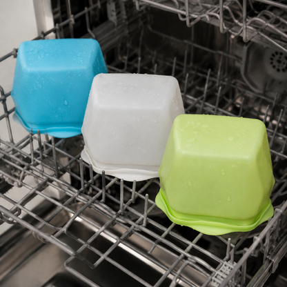 Three bags upside down on a dishwasher rack