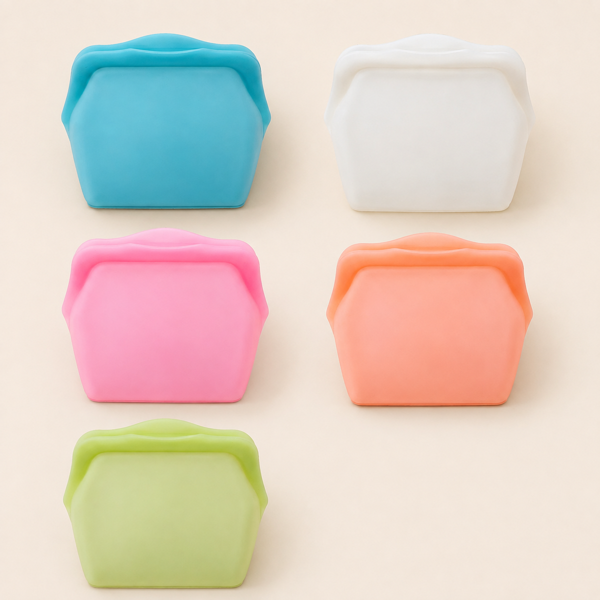 The bag in blue, white, pink, orange and green