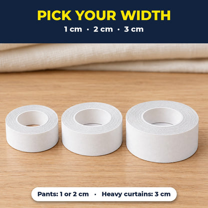 Three widths of hem tape: 1 cm, 2 cm, 3 cm