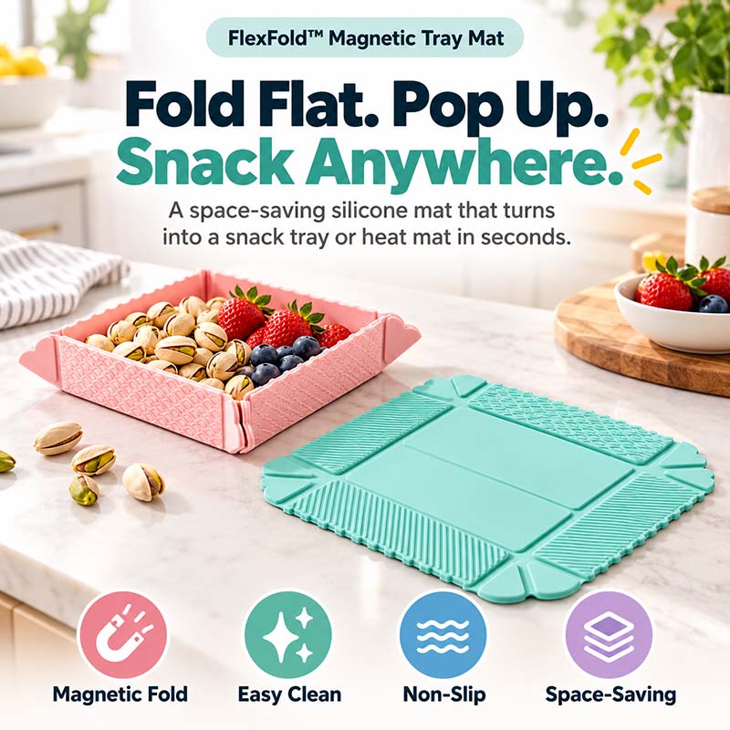 🧲 FlexFold™ Magnetic Folding Tray – Snack Tray & Kitchen Mat