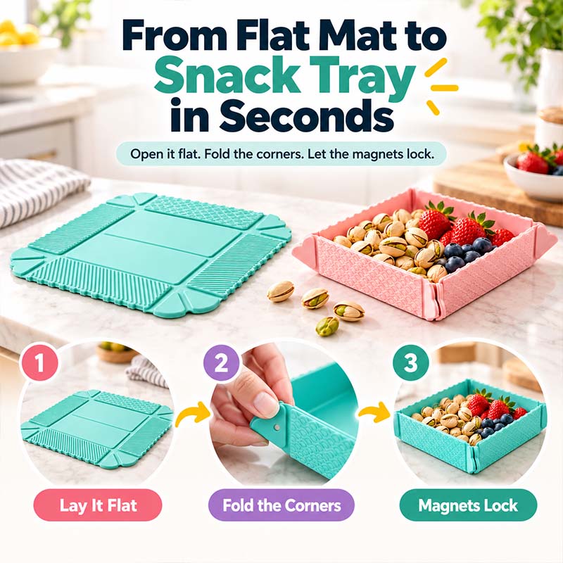 🧲 FlexFold™ Magnetic Folding Tray – Snack Tray & Kitchen Mat