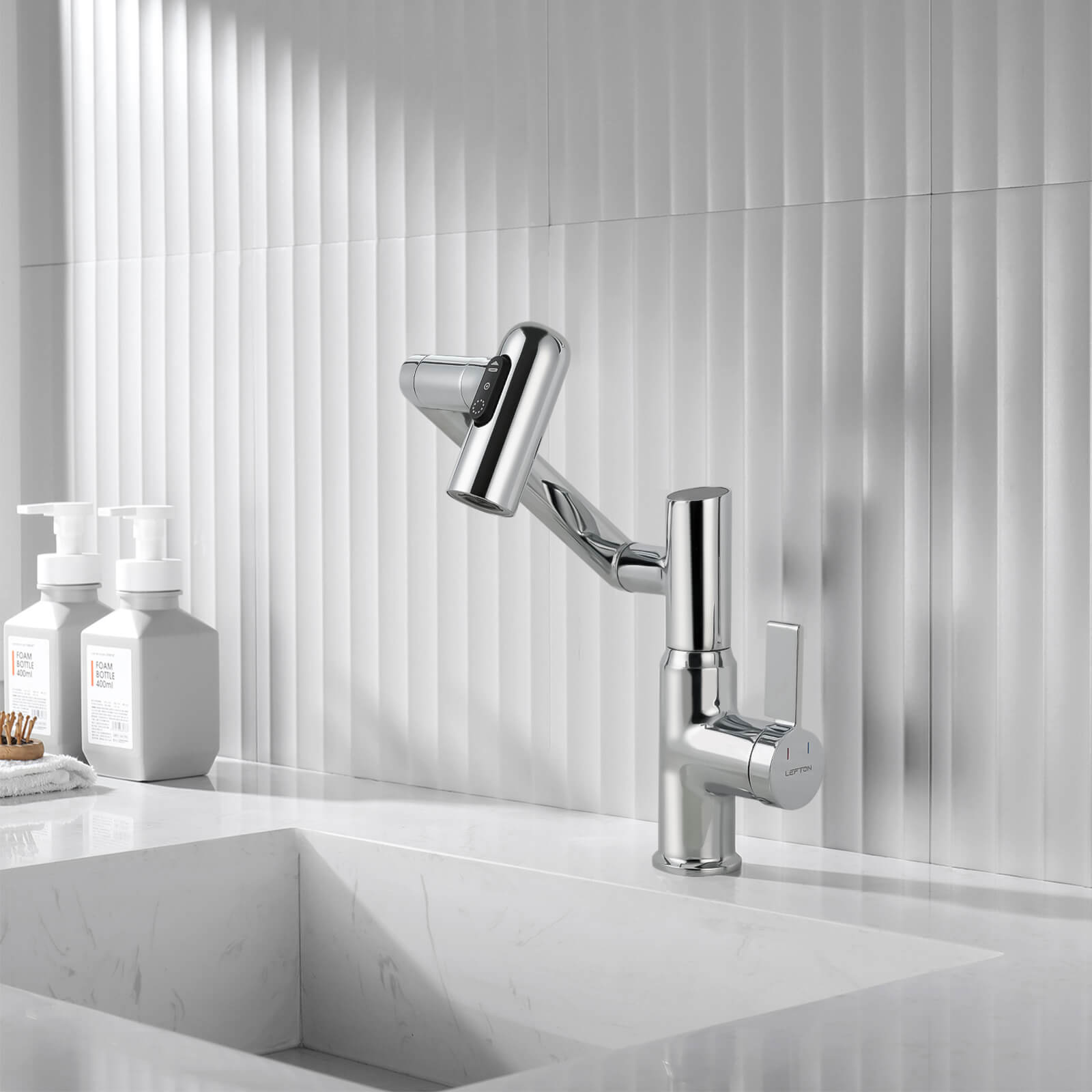 Recertified-Lefton Single-Hole Rotatable Faucet with Temperature Display-BF2204-US