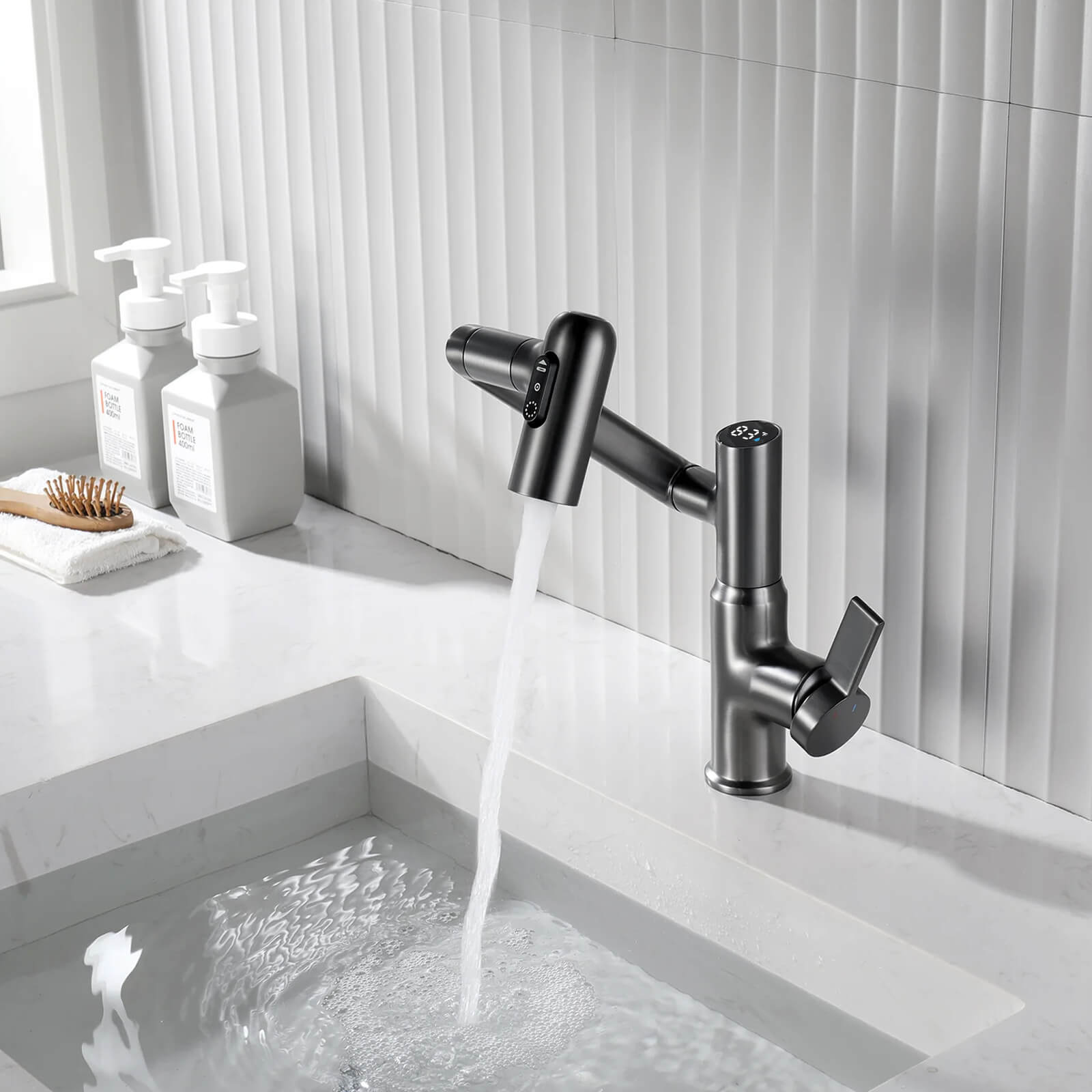 Recertified-Lefton Single-Hole Rotatable Faucet with Temperature Display-BF2204-US