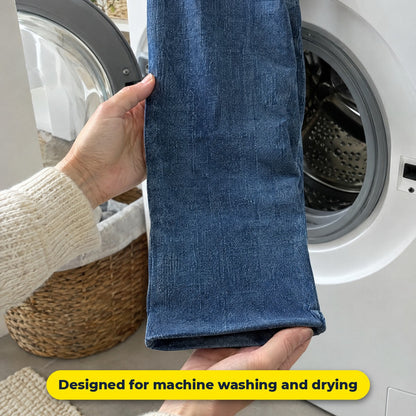 Washed jeans with the hem still closed