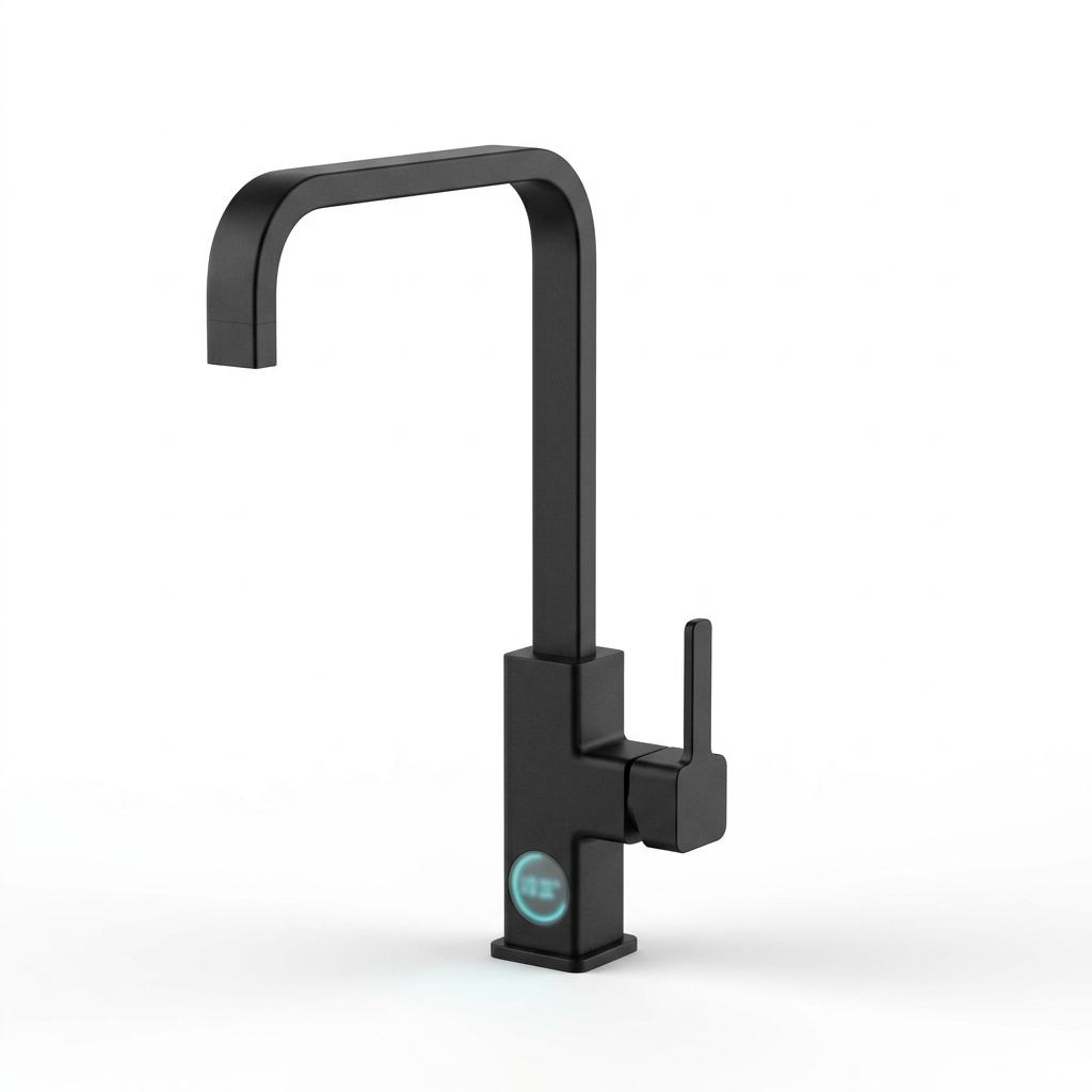 Waterfall kitchen faucet in matte black, front view