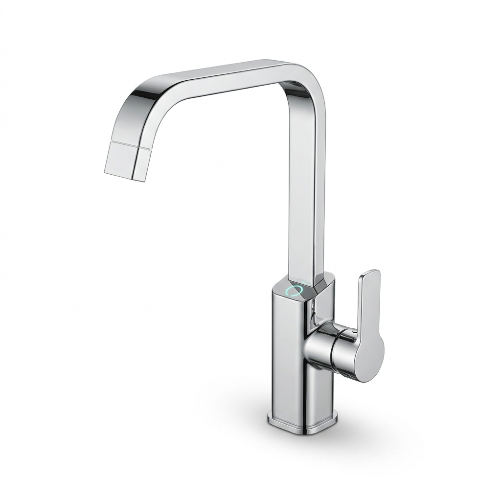 Waterfall kitchen faucet in chrome, front view