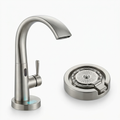 Touchless kitchen faucet and countertop glass rinser in brushed nickel
