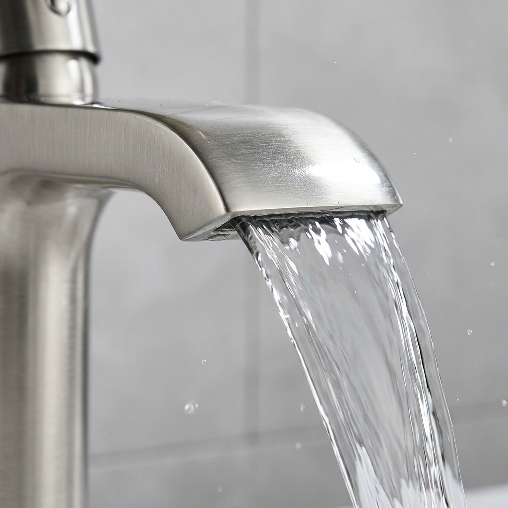 Close-up of the flat waterfall outlet with water flowing