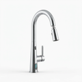 Touchless pull-down kitchen faucet in chrome, front view