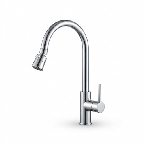 Rotatable kitchen faucet in chrome, front view