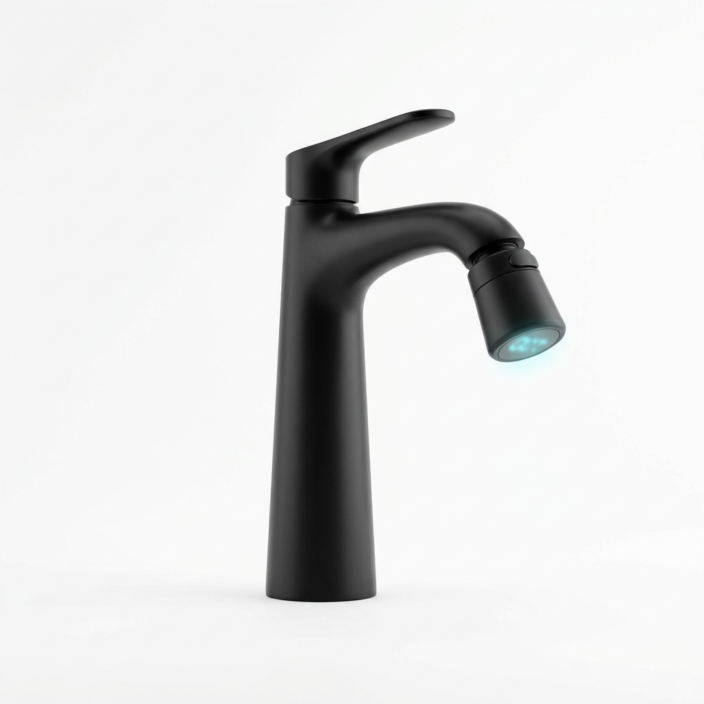 Single-hole rotatable bathroom faucet in matte black, front view