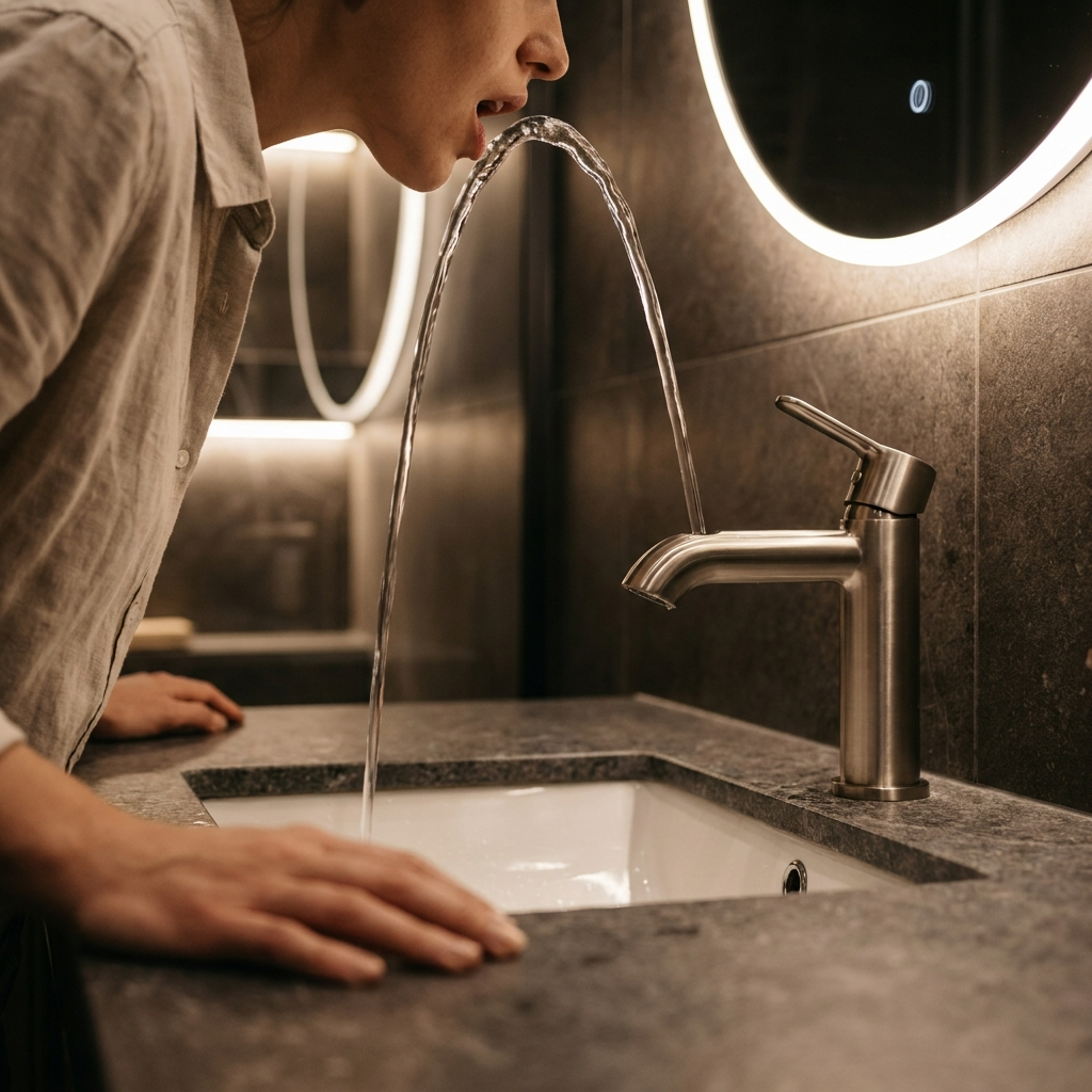 Fountain mode in use on a bathroom vanity