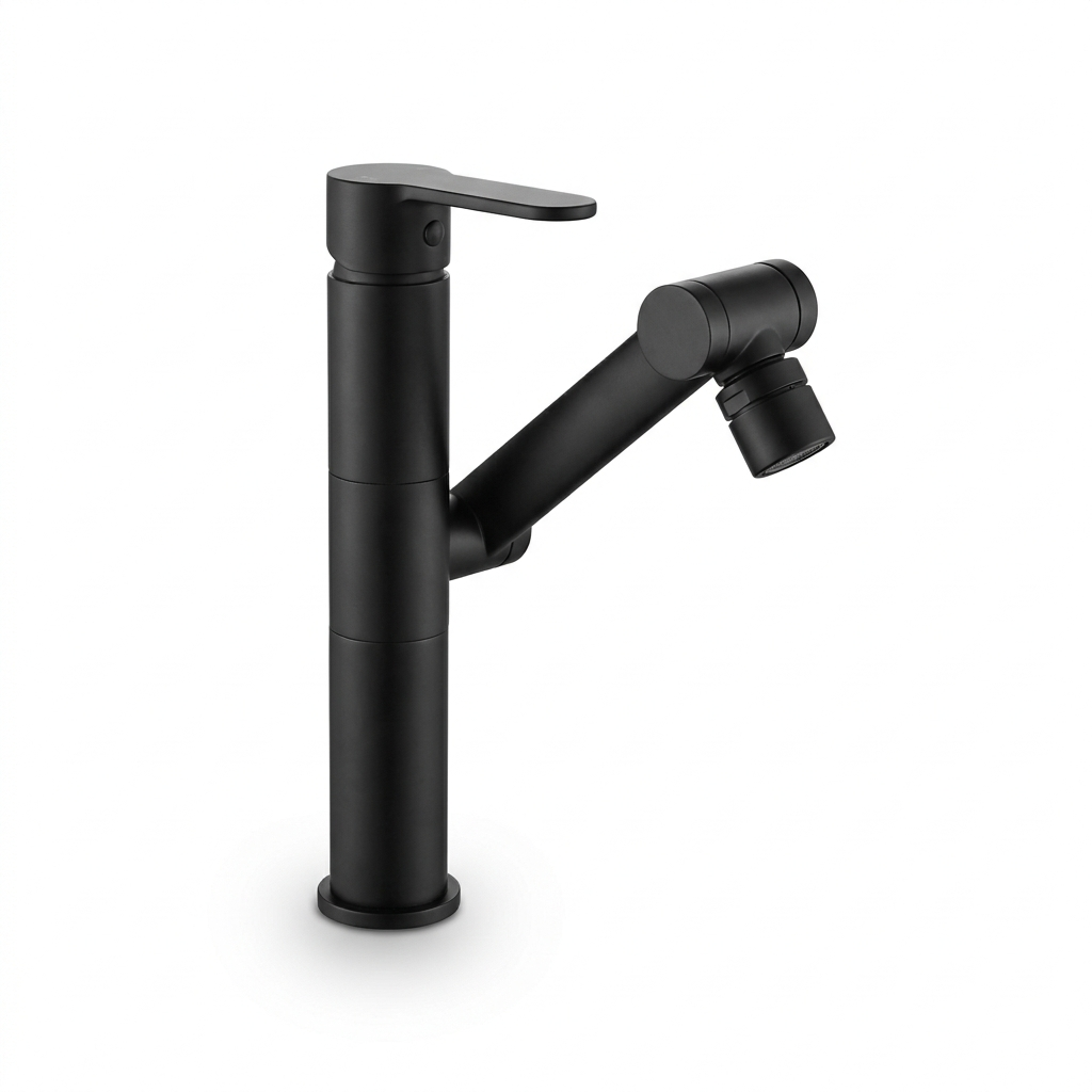 360 degree rotatable single-hole bathroom faucet in matte black