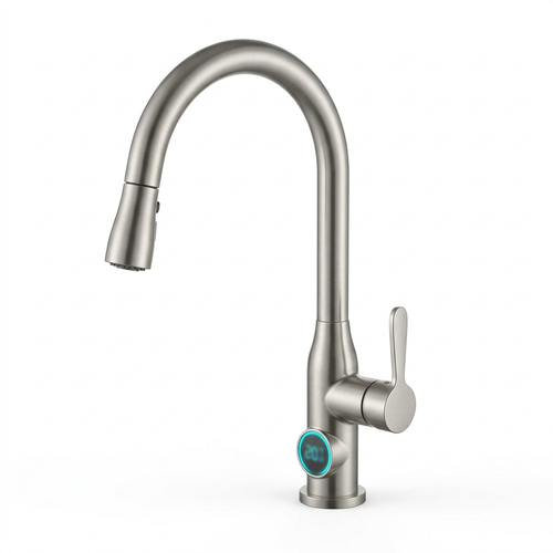 Single-handle bathroom faucet with pull-down wand in brushed nickel