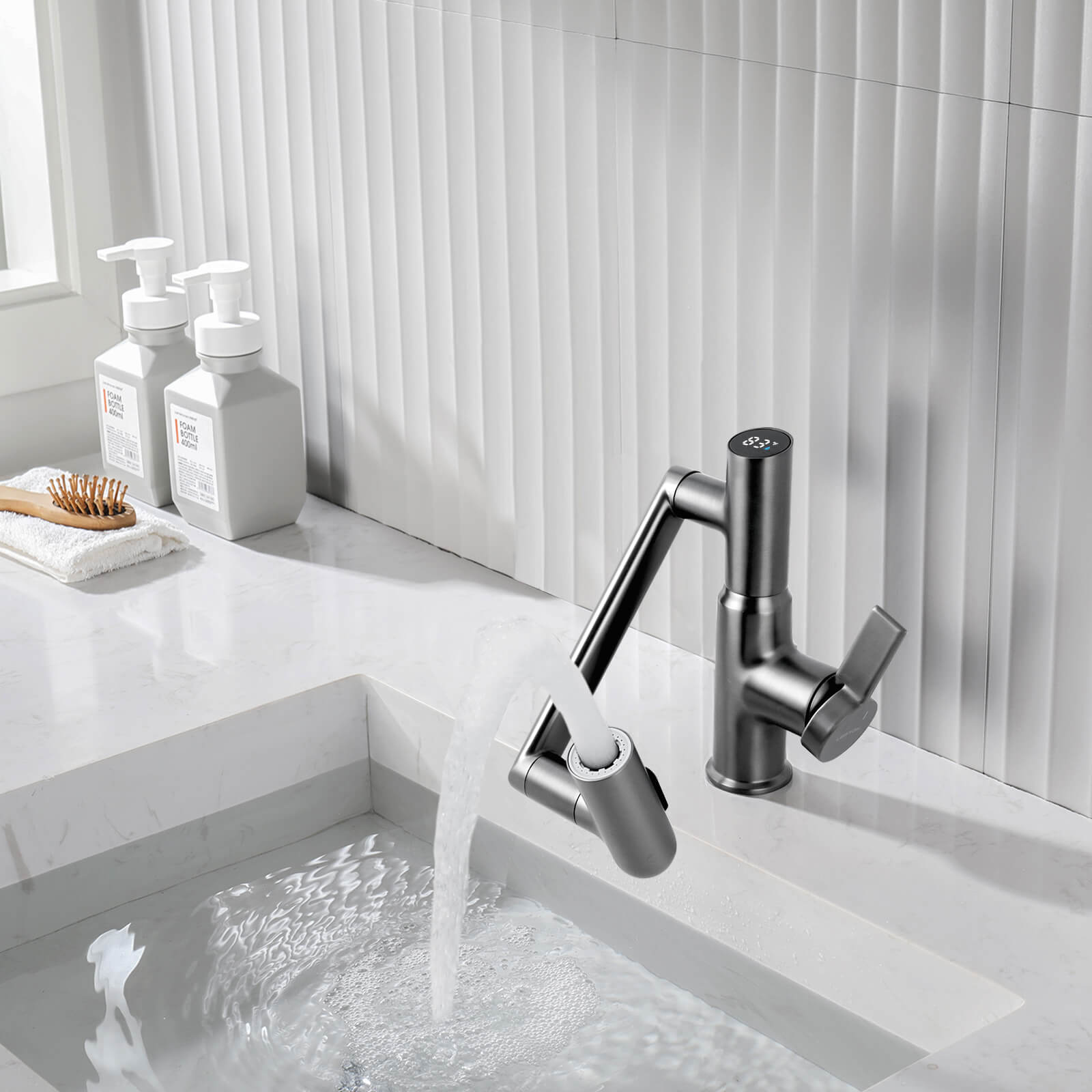 Recertified-Lefton Single-Hole Rotatable Faucet with Temperature Display-BF2204-US