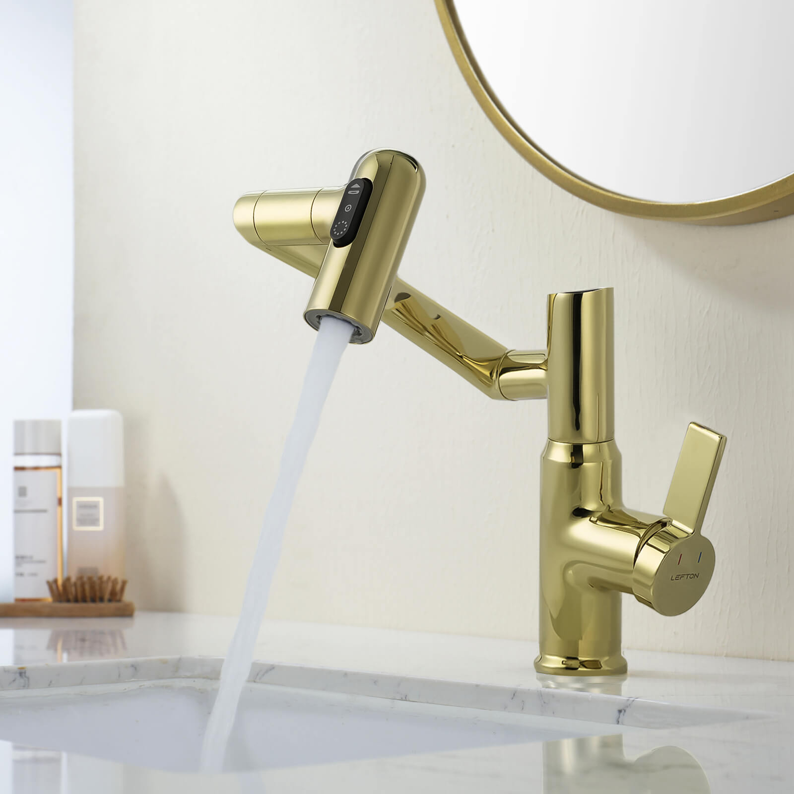 Recertified-Lefton Single-Hole Rotatable Faucet with Temperature Display-BF2204-US