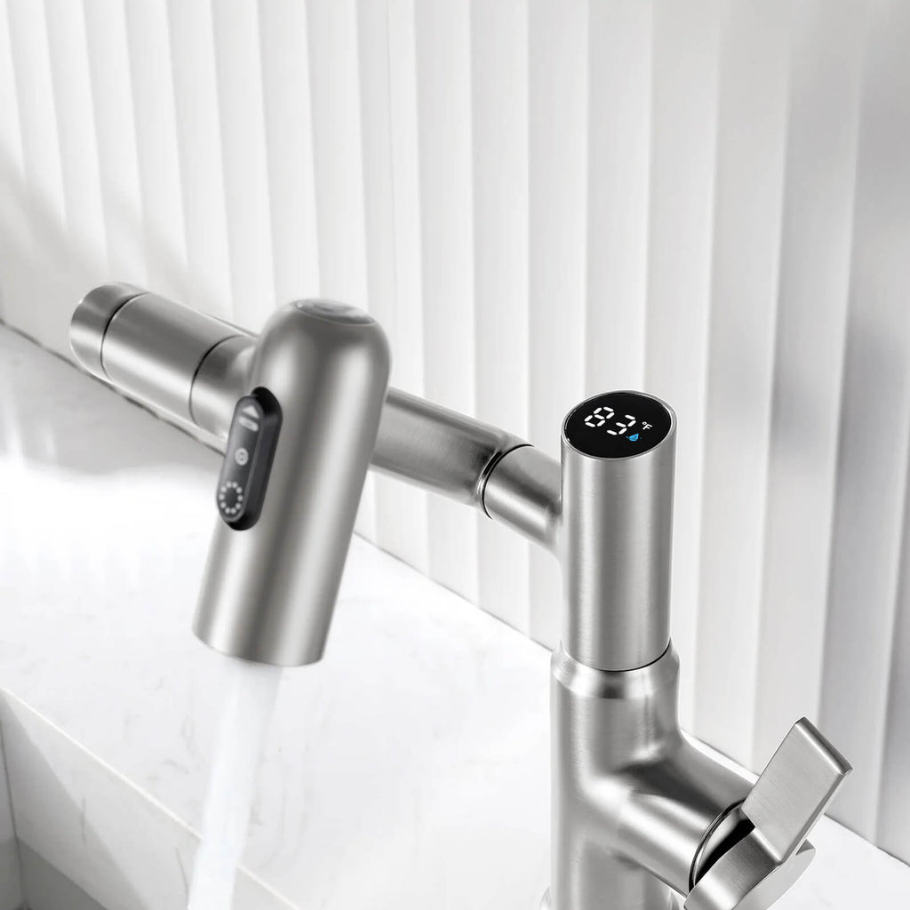 Recertified-Lefton Single-Hole Rotatable Faucet with Temperature Display-BF2204-US