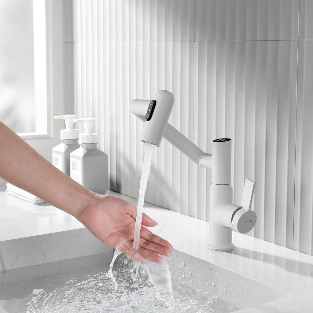 Recertified-Lefton Single-Hole Rotatable Faucet with Temperature Display-BF2204-US
