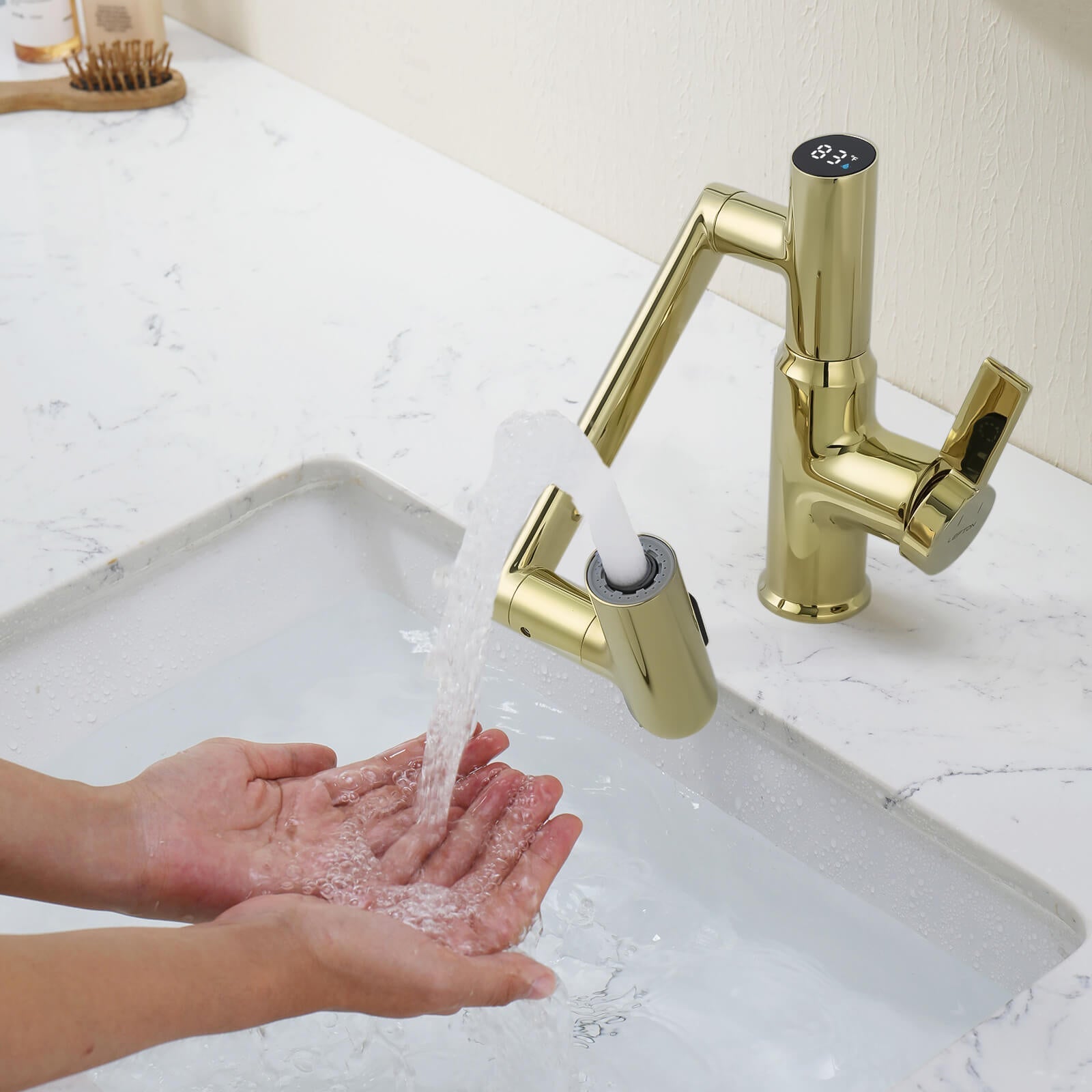 Recertified-Lefton Single-Hole Rotatable Faucet with Temperature Display-BF2204-US