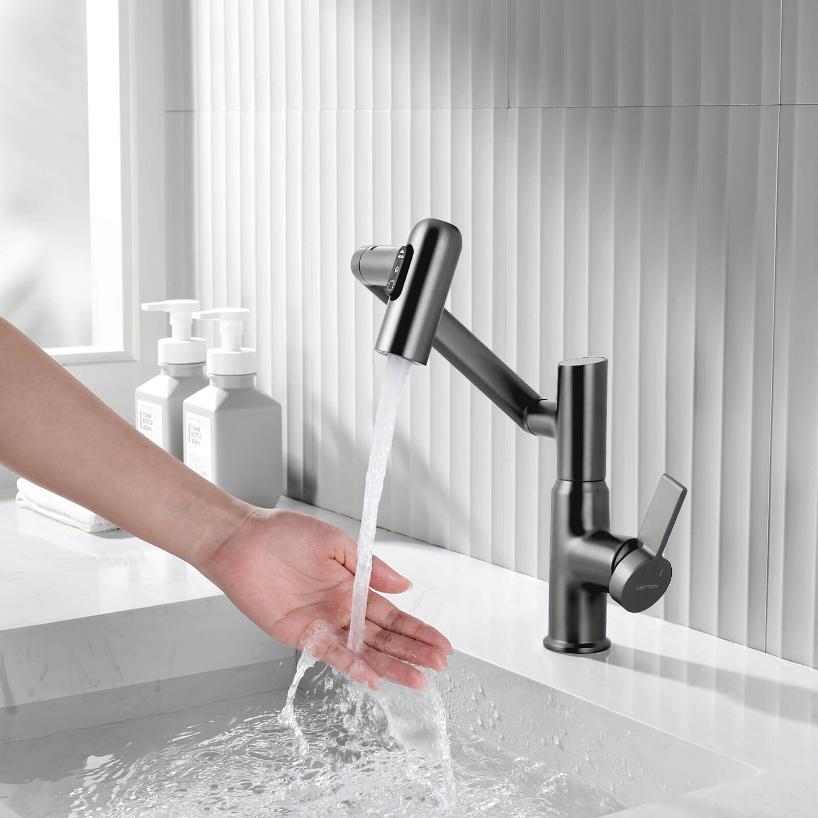 Recertified-Lefton Single-Hole Rotatable Faucet with Temperature Display-BF2204-US