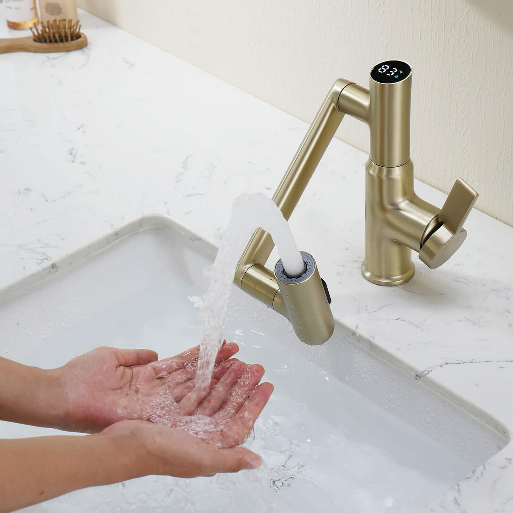 Recertified-Lefton Single-Hole Rotatable Faucet with Temperature Display-BF2204-US