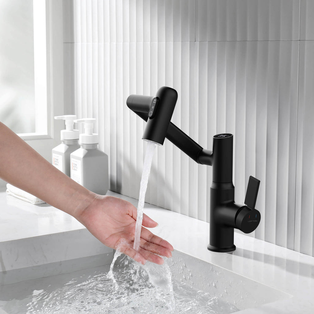 Recertified-Lefton Single-Hole Rotatable Faucet with Temperature Display-BF2204-US