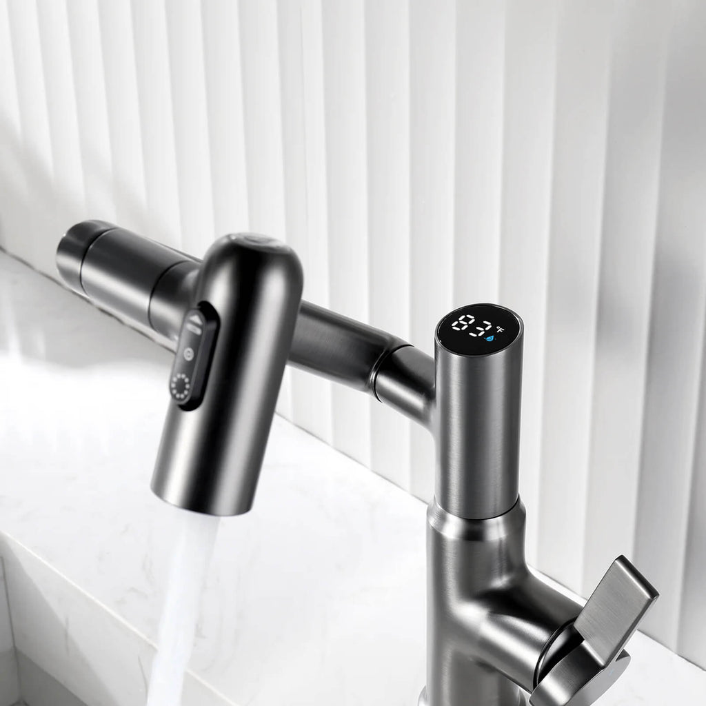 Recertified-Lefton Single-Hole Rotatable Faucet with Temperature Display-BF2204-US