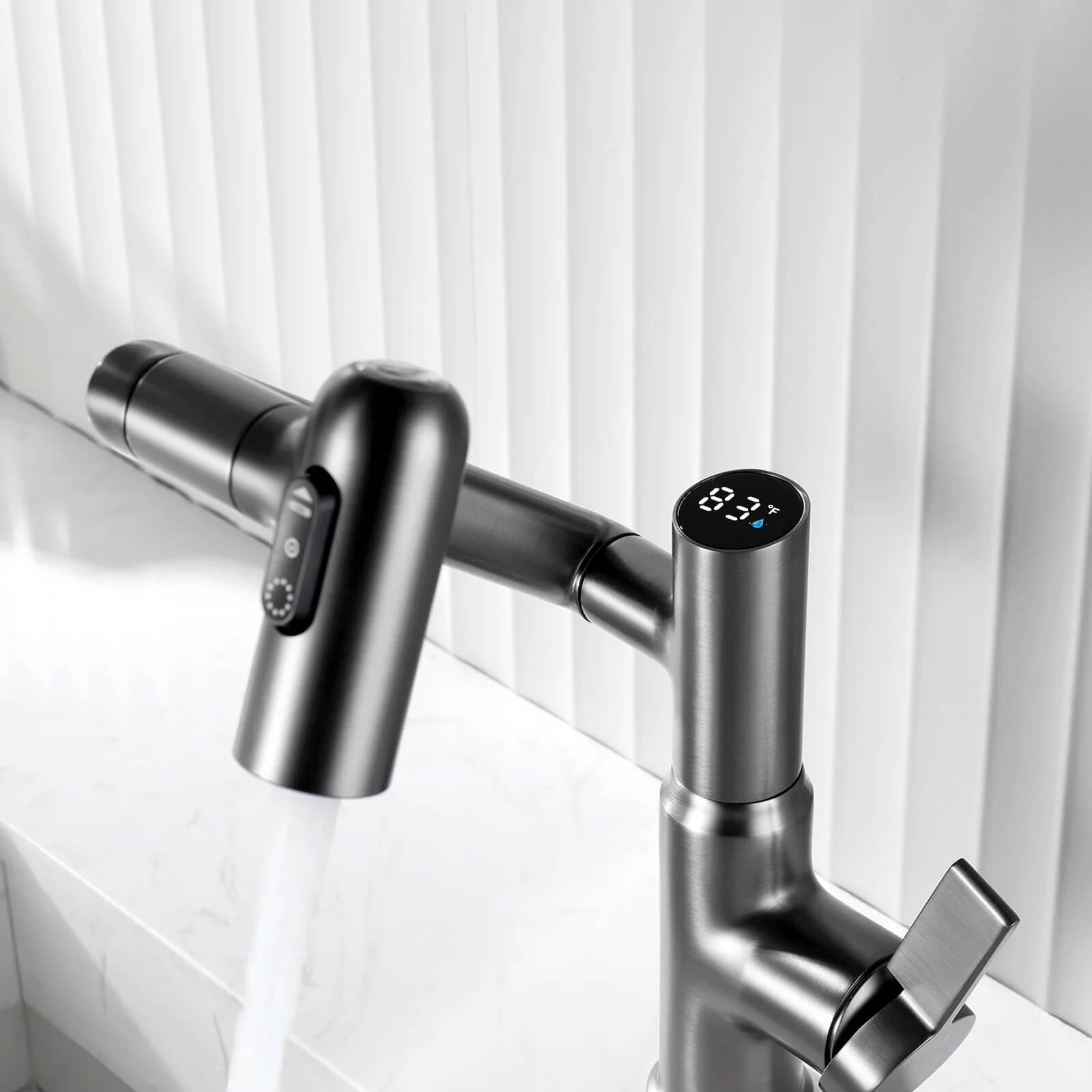 Recertified-Lefton Single-Hole Rotatable Faucet with Temperature Display-BF2204-US