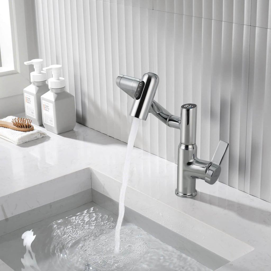 Recertified-Lefton Single-Hole Rotatable Faucet with Temperature Display-BF2204-US