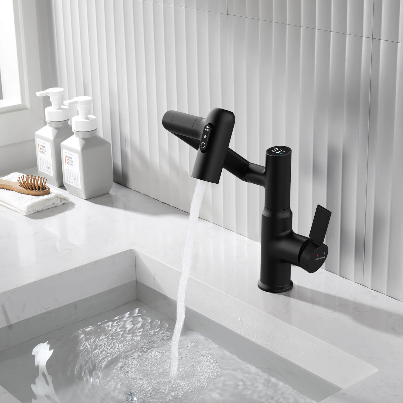 Recertified-Lefton Single-Hole Rotatable Faucet with Temperature Display-BF2204-US