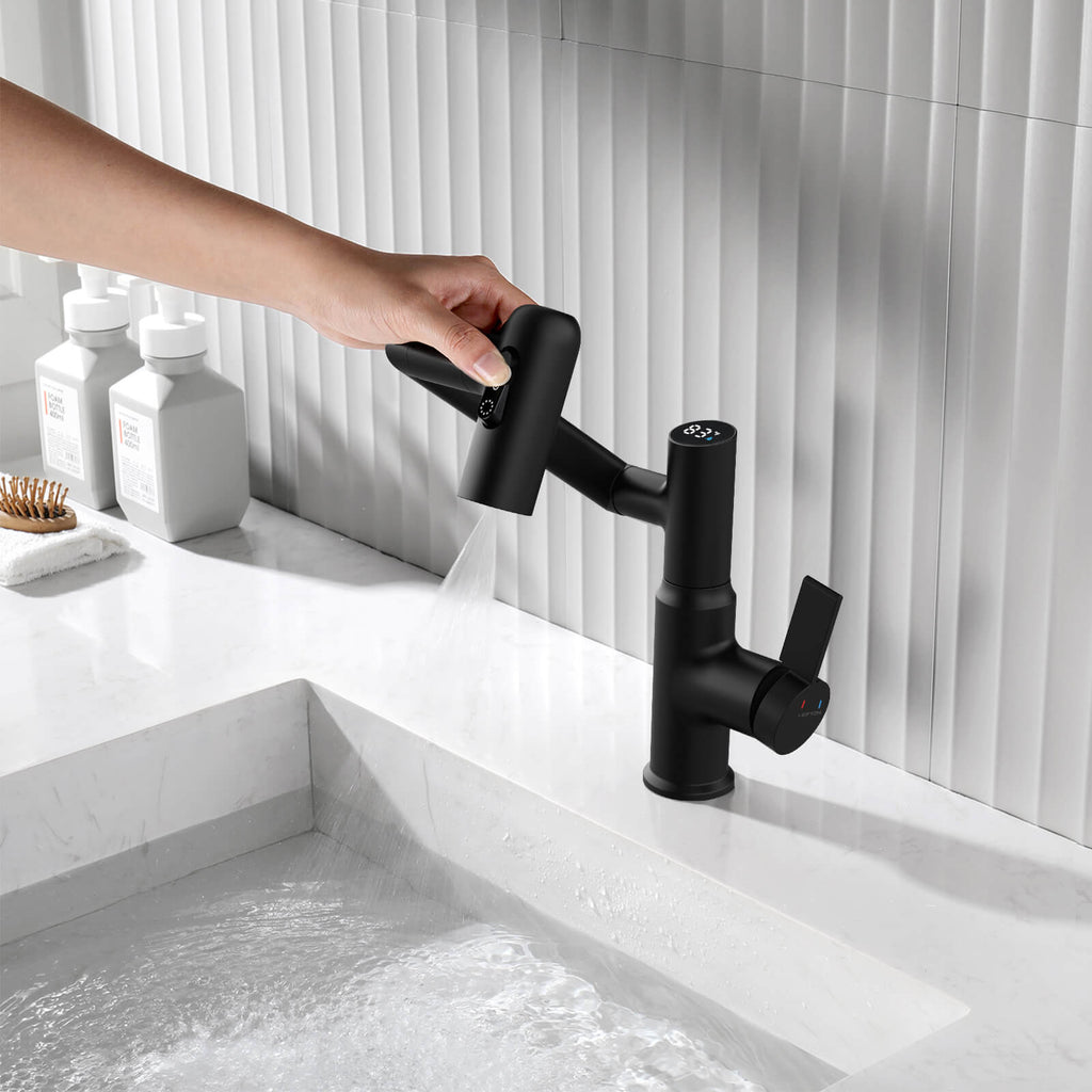 Recertified-Lefton Single-Hole Rotatable Faucet with Temperature Display-BF2204-US