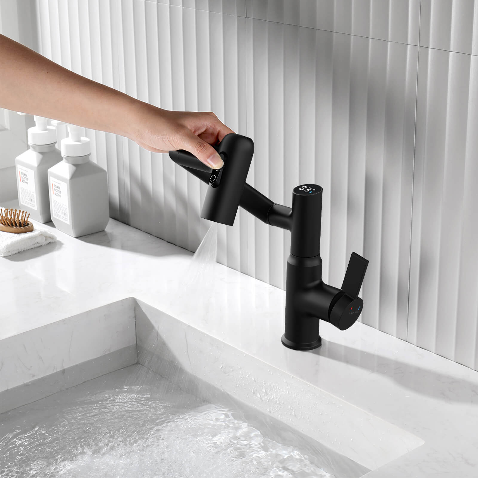 Recertified-Lefton Single-Hole Rotatable Faucet with Temperature Display-BF2204-US