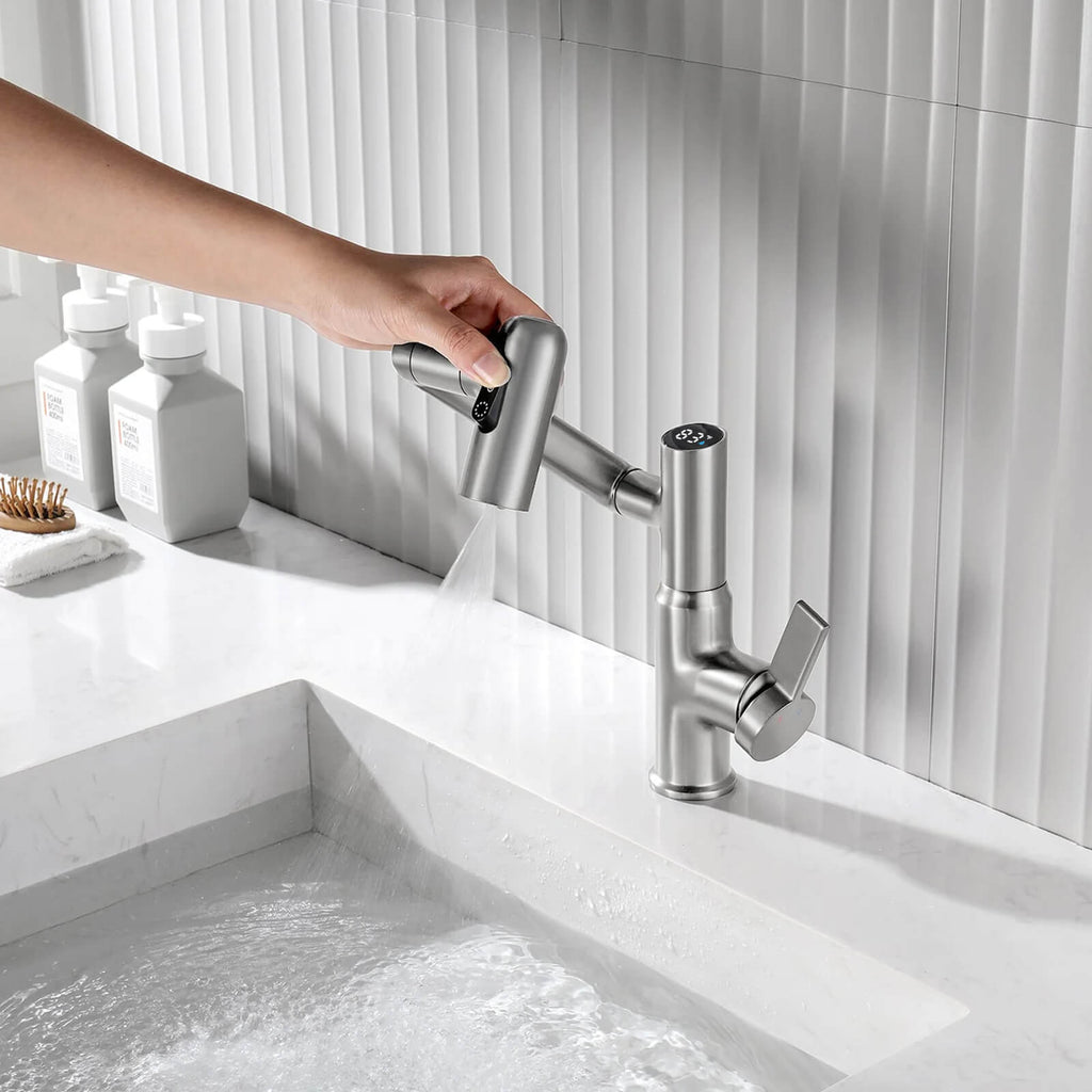 Recertified-Lefton Single-Hole Rotatable Faucet with Temperature Display-BF2204-US