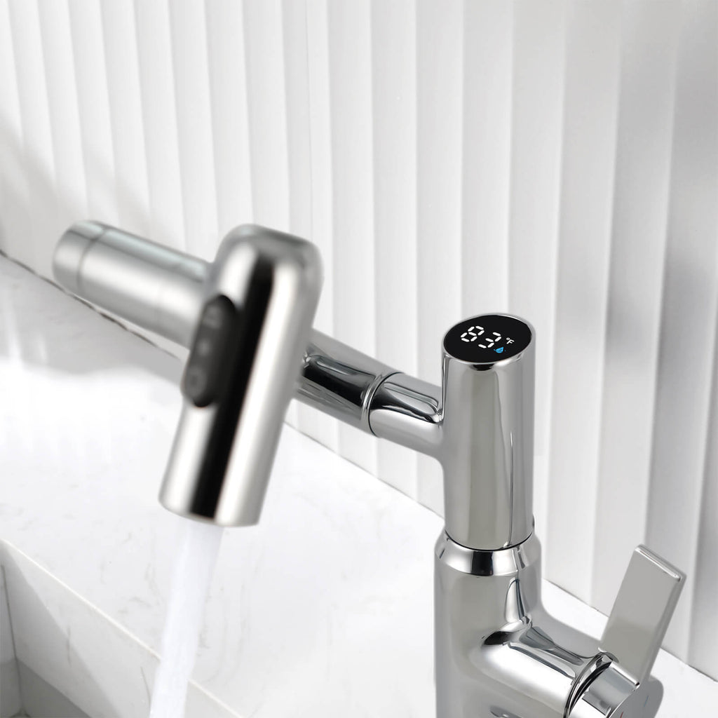 Recertified-Lefton Single-Hole Rotatable Faucet with Temperature Display-BF2204-US