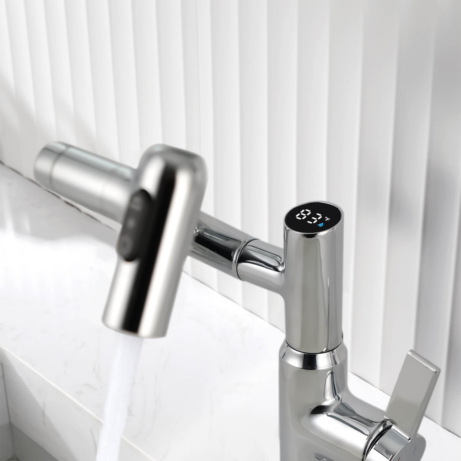 Recertified-Lefton Single-Hole Rotatable Faucet with Temperature Display-BF2204-US