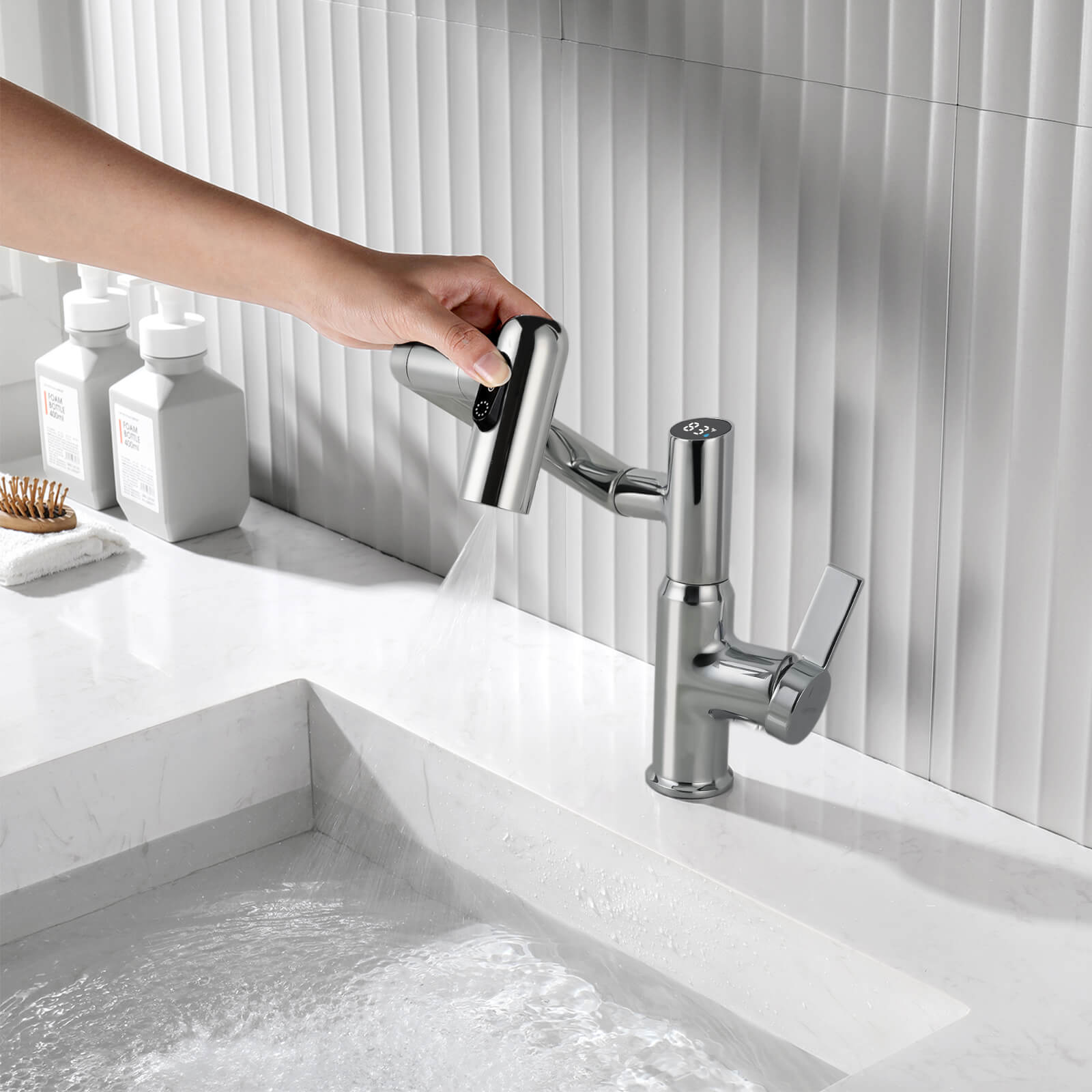 Recertified-Lefton Single-Hole Rotatable Faucet with Temperature Display-BF2204-US