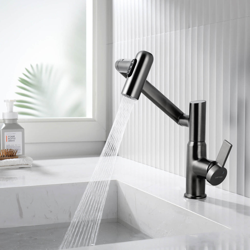 Recertified-Lefton Single-Hole Rotatable Faucet with Temperature Display-BF2204-US