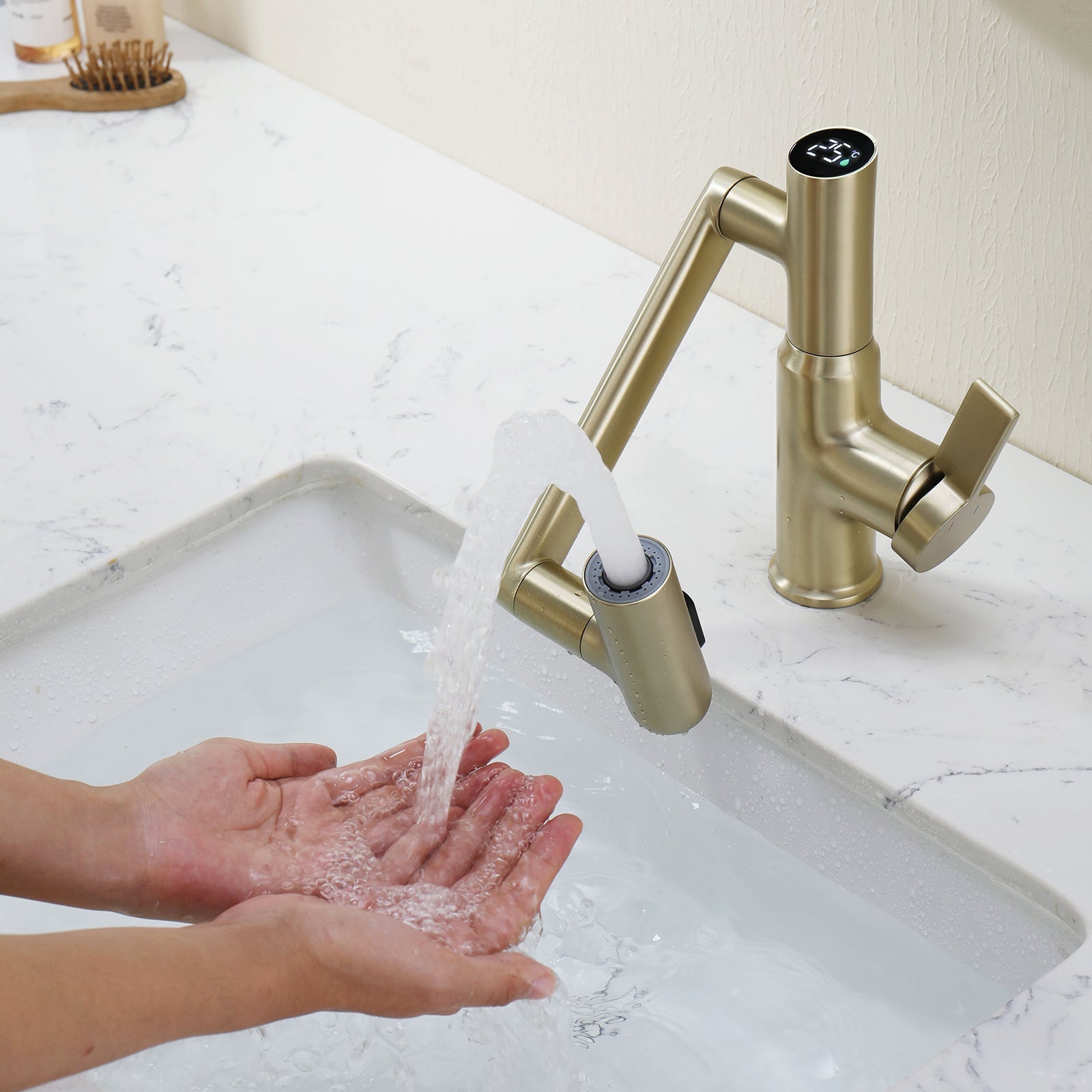 Recertified-Lefton Single-Hole Rotatable Faucet with Temperature Display-BF2204-US
