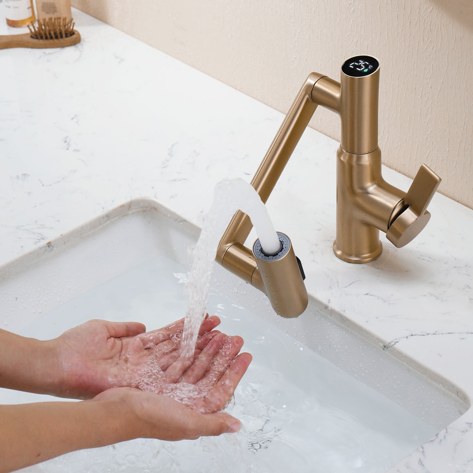 Recertified-Lefton Single-Hole Rotatable Faucet with Temperature Display-BF2204-US