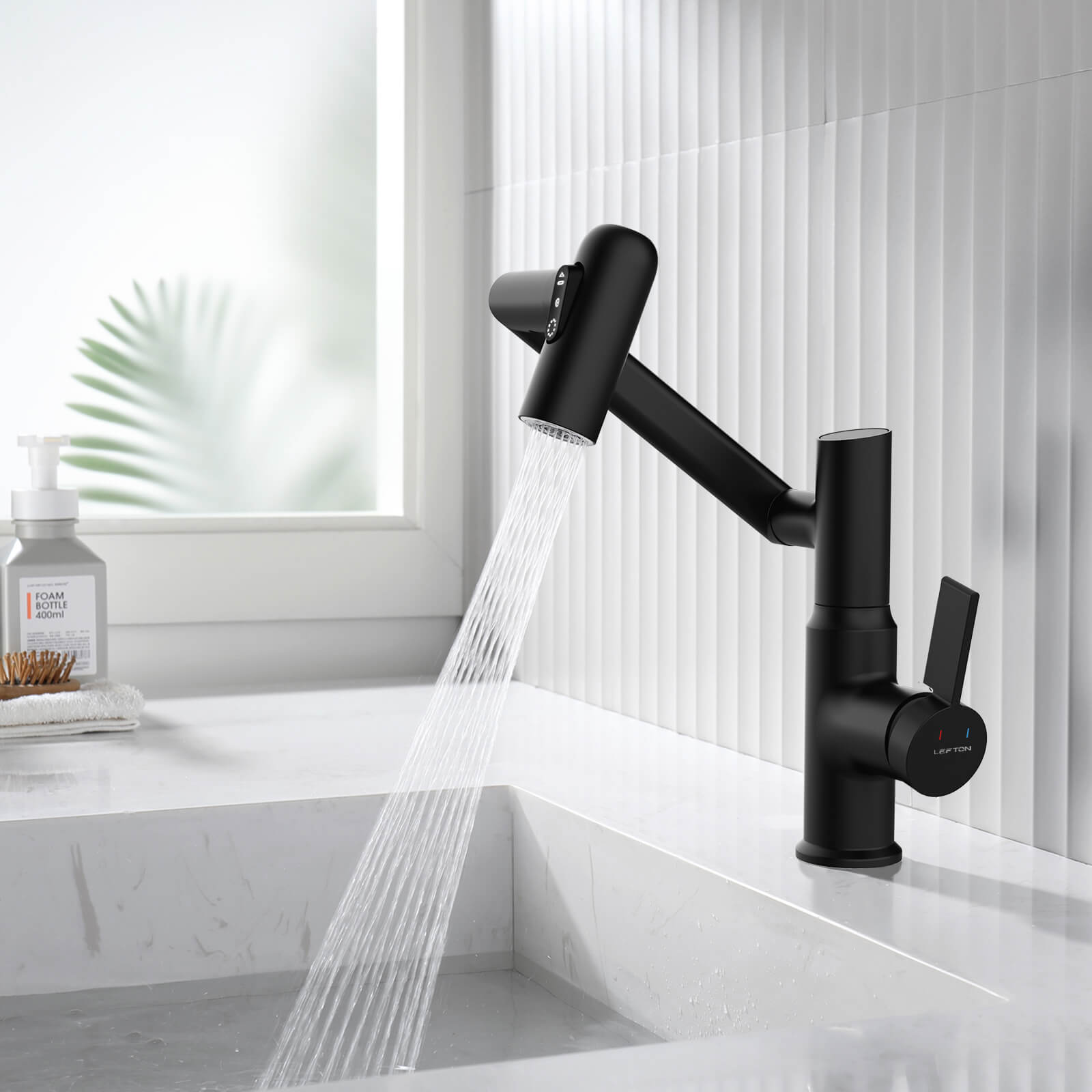 Recertified-Lefton Single-Hole Rotatable Faucet with Temperature Display-BF2204-US