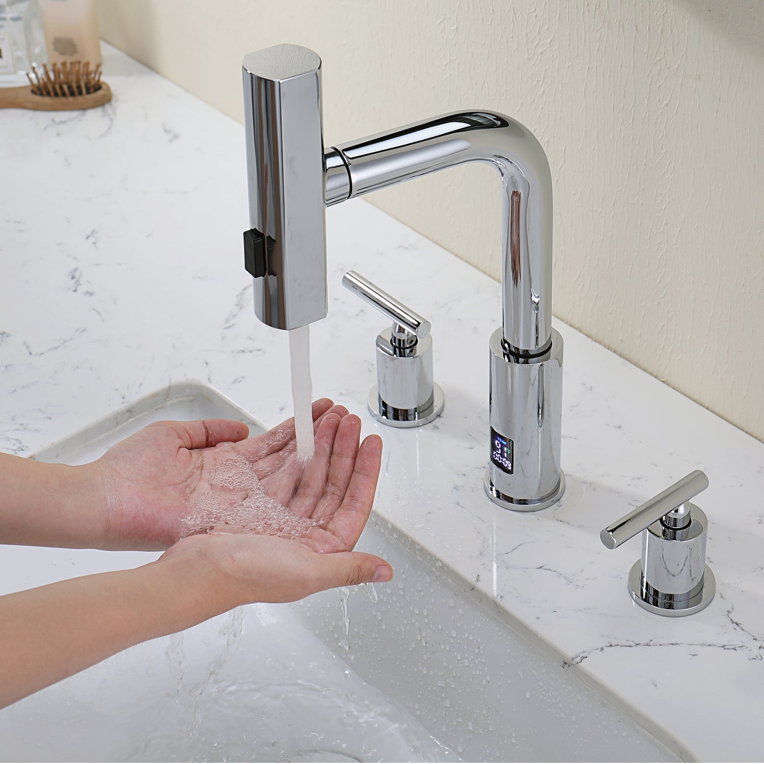 Recertified-Lefton Two-Handle Widespread Waterfall Bathroom Faucet-BFWS2401-US
