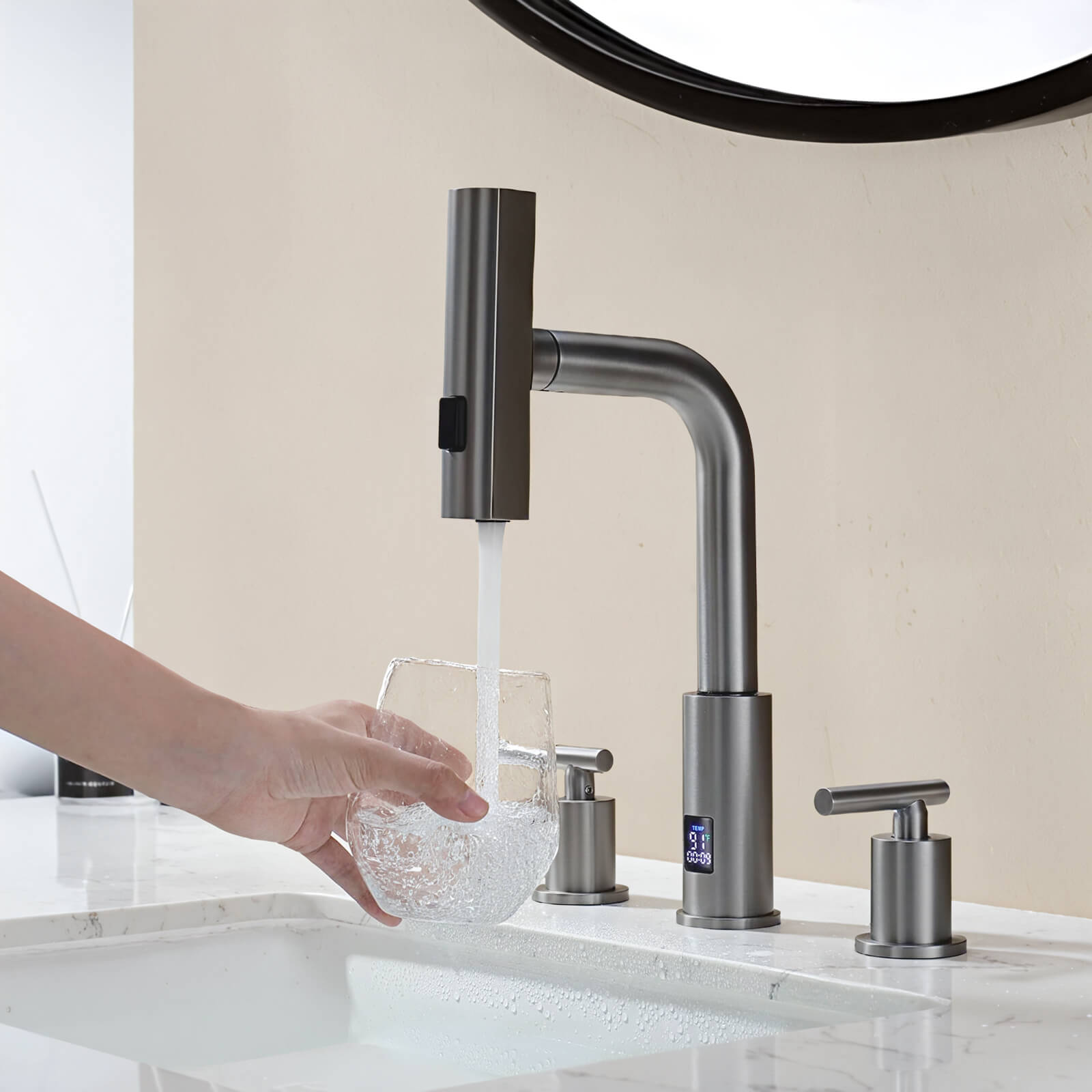 Recertified-Lefton Two-Handle Widespread Waterfall Bathroom Faucet-BFWS2401-US