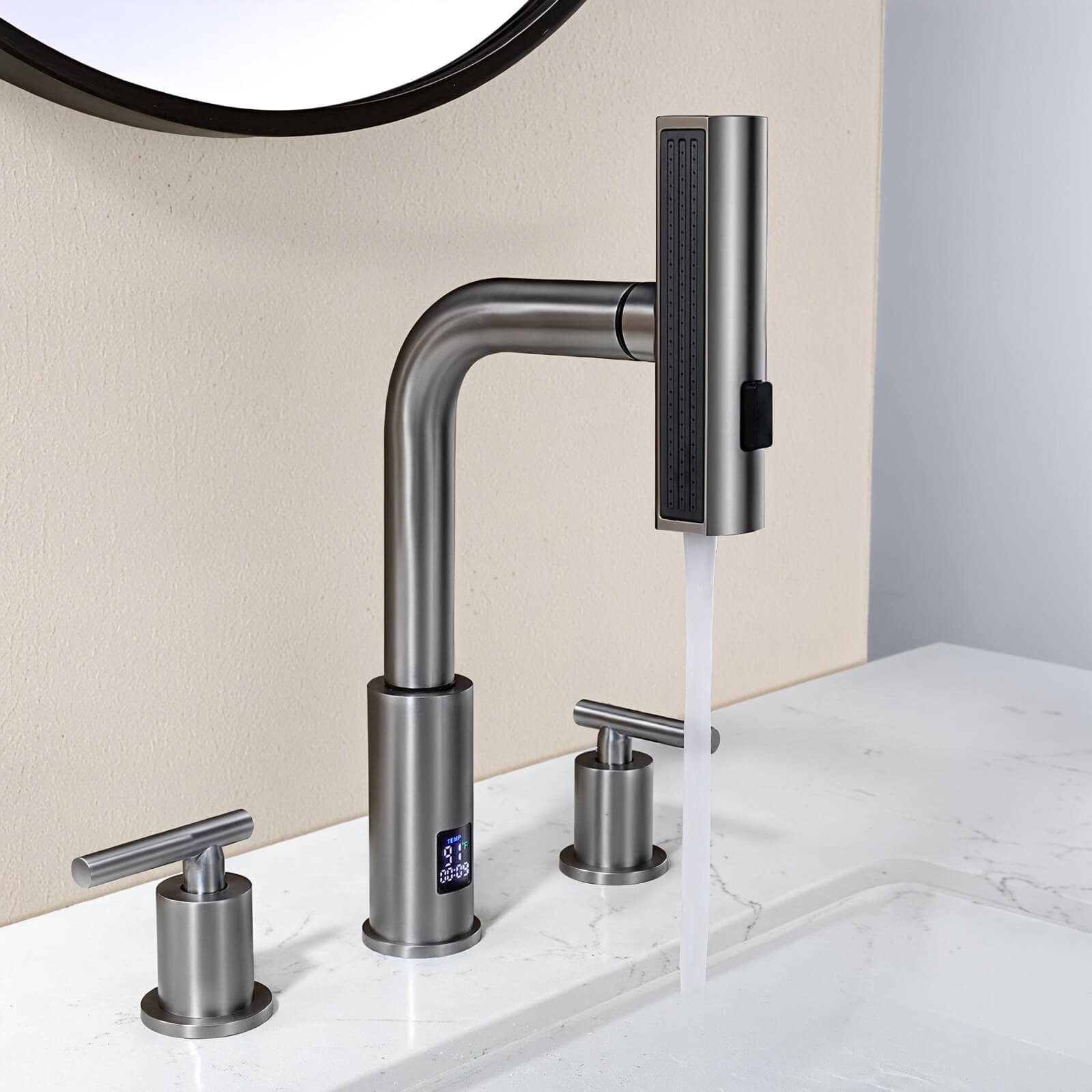 Recertified-Lefton Two-Handle Widespread Waterfall Bathroom Faucet-BFWS2401-US