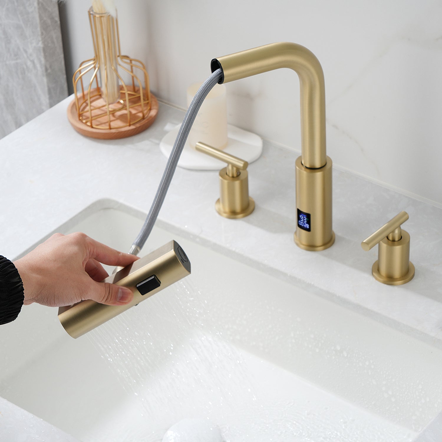 Recertified-Lefton Two-Handle Widespread Waterfall Bathroom Faucet-BFWS2401-US