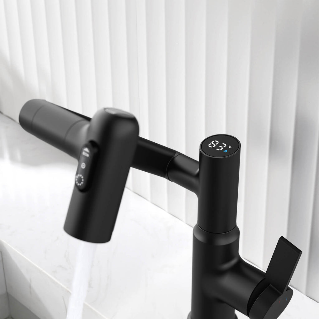 Recertified-Lefton Single-Hole Rotatable Faucet with Temperature Display-BF2204-US
