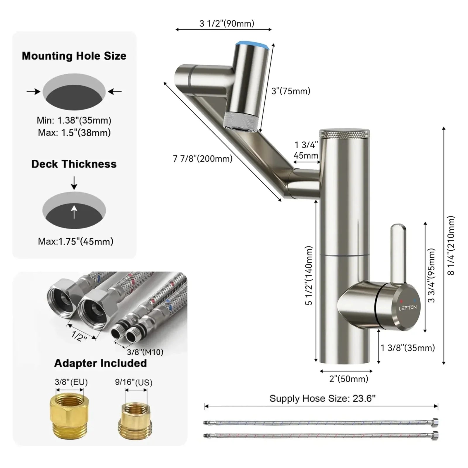 Lefton 1080° Rotating Bathroom Built-in Filter Faucet With Temperature Display-BPF01