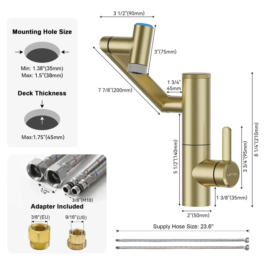 Lefton 1080° Rotating Bathroom Built-in Filter Faucet With Temperature Display-BPF01