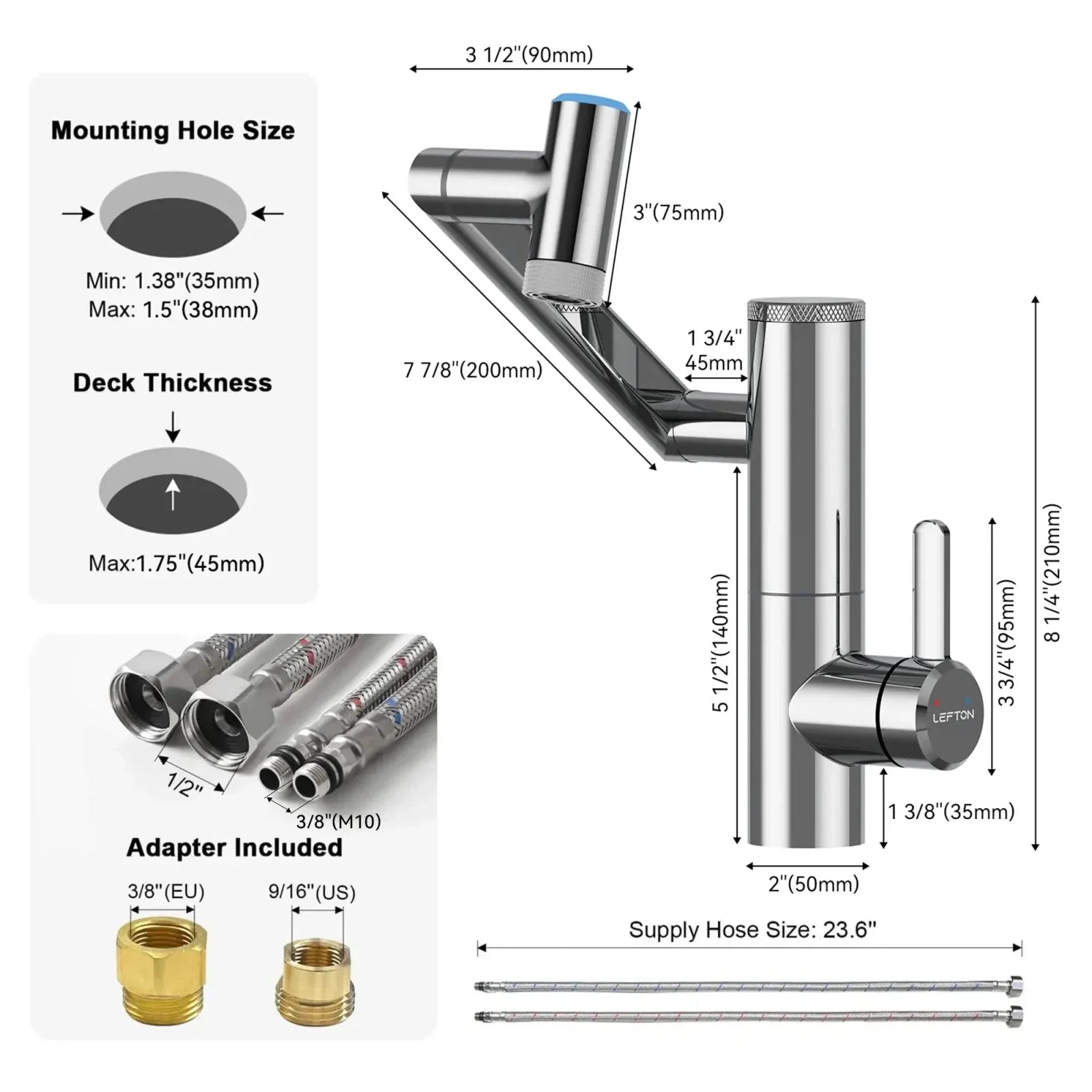 Lefton 1080° Rotating Bathroom Built-in Filter Faucet With Temperature Display-BPF01