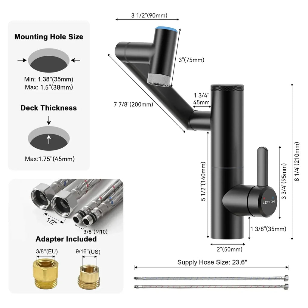 Lefton 1080° Rotating Bathroom Built-in Filter Faucet With Temperature Display-BPF01