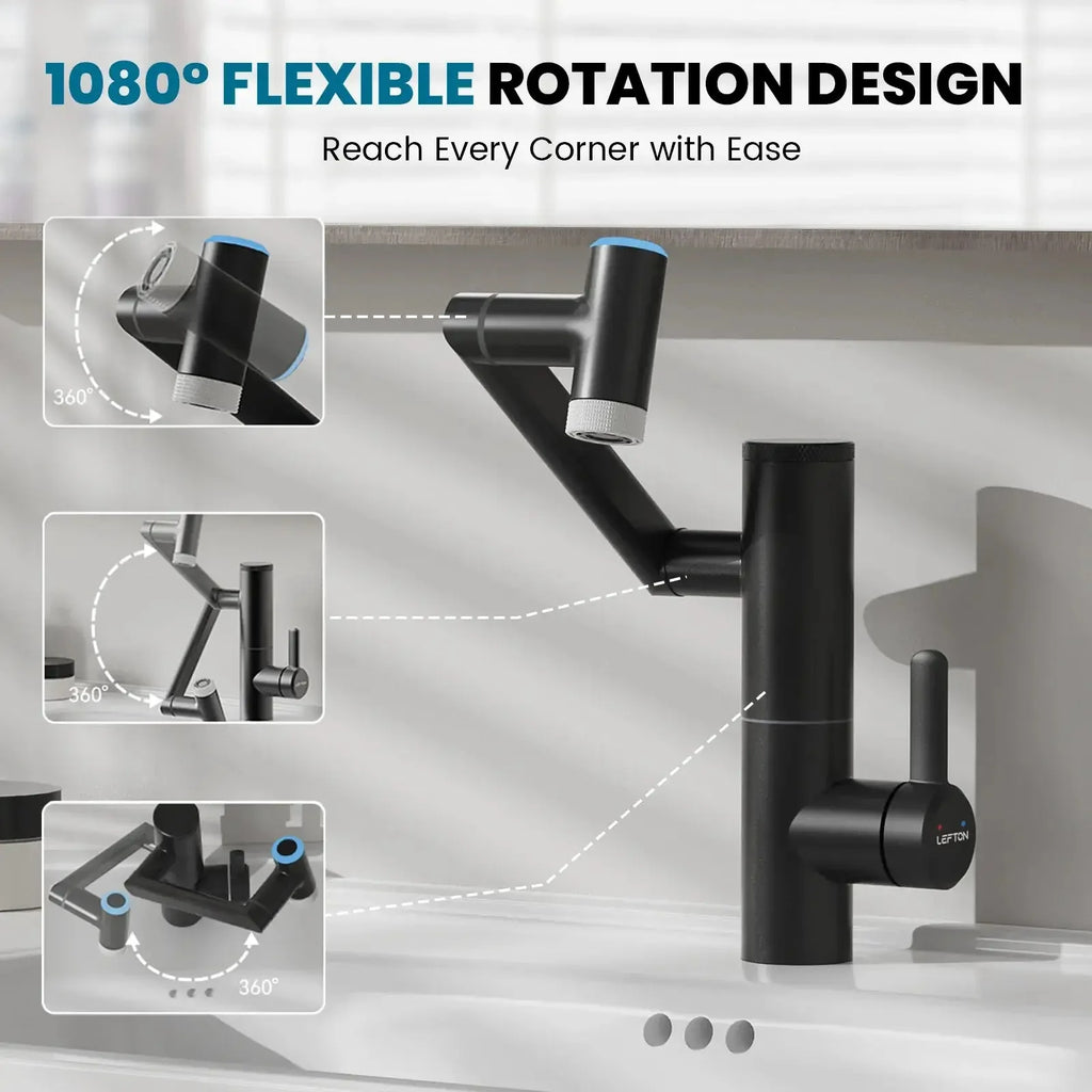 Lefton 1080° Rotating Bathroom Built-in Filter Faucet With Temperature Display-BPF01